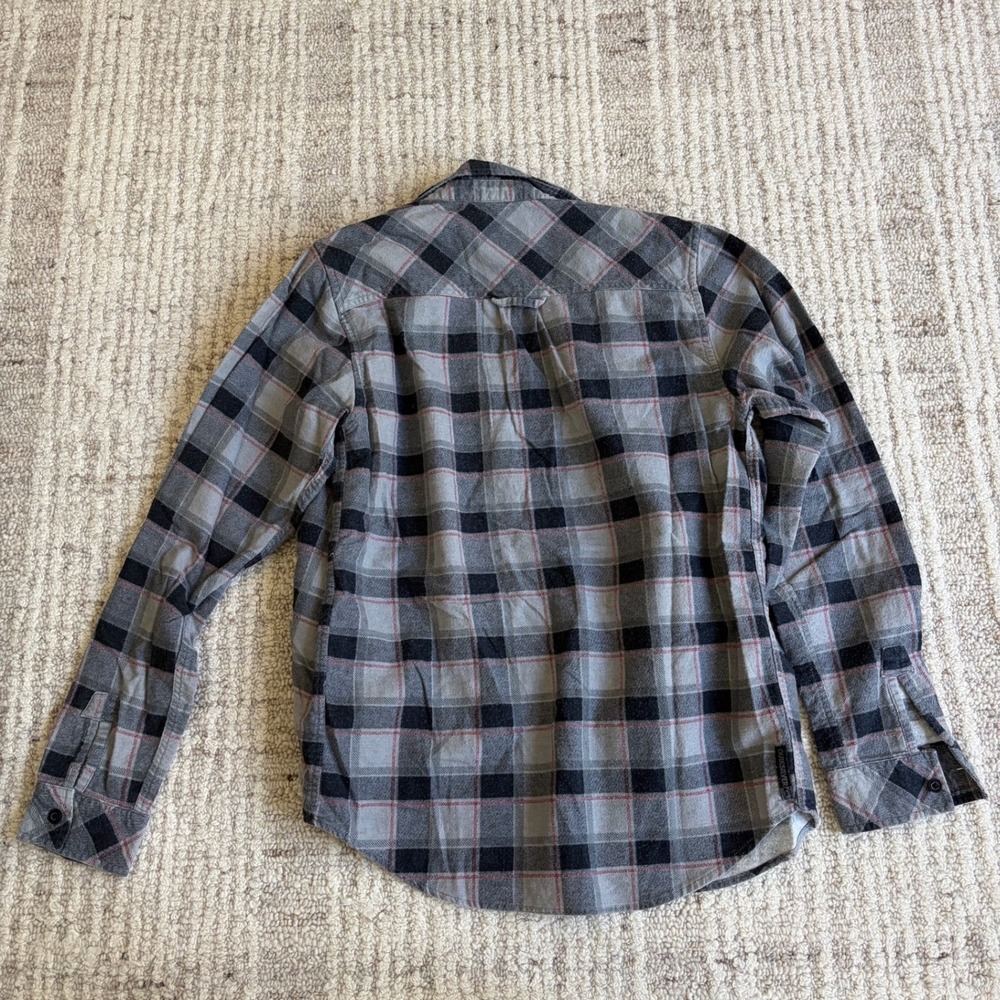 Quiksilver Boys Flannel Shirt L 16-18 Grey Black Red Plaid Long Sleeve Button
